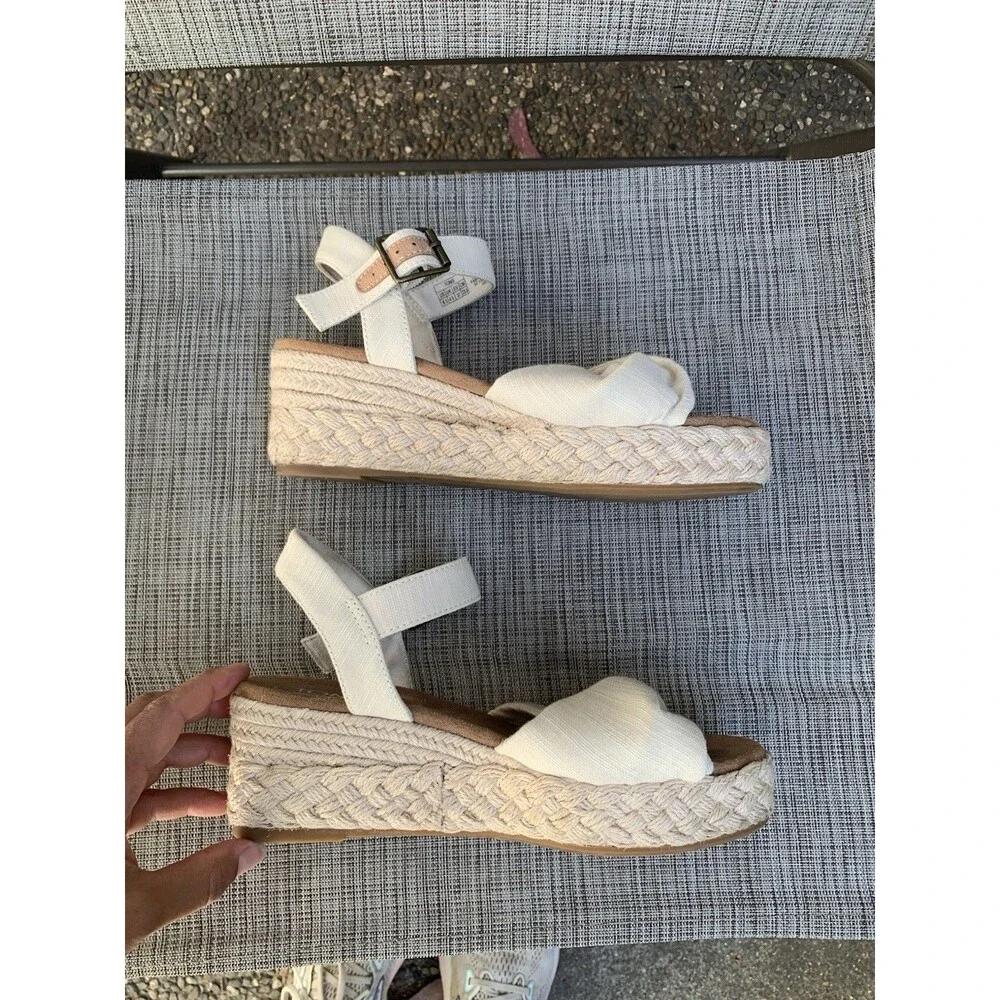 TOMS Women Kinsley Platform Wedge Espadrille Sandals Ankle Strap Twist Front 6.5